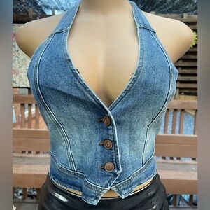 Delusional Denim Halter Top - Medium Wash